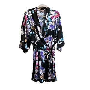 SoHo Apparel Robe Plus Size 1XL Pink Purple Short Silky Relaxed Fit Tie Belt